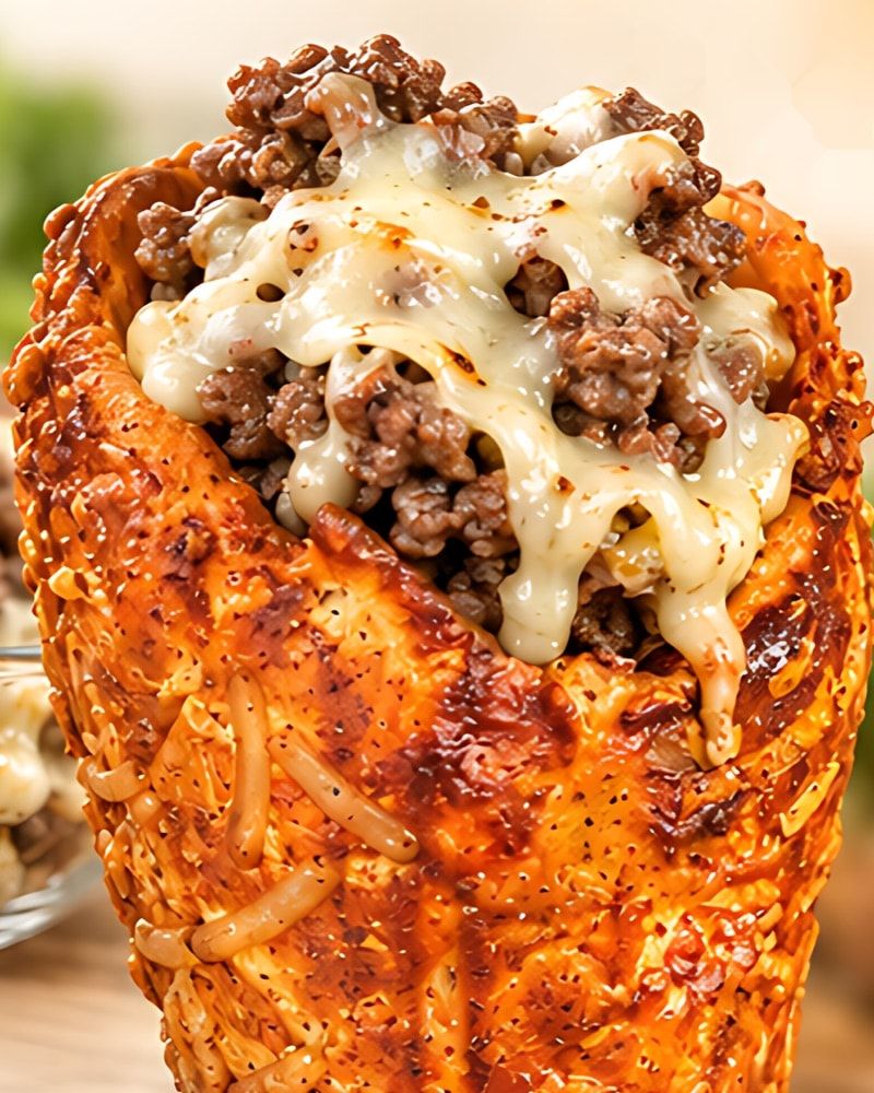 Ground beef and melted provolone in a BreadKone