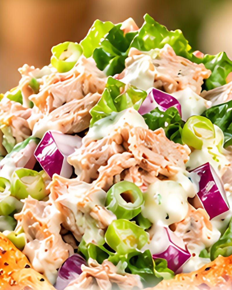 Tuna salad with romaine, scallions, and red onion in a BreadKone